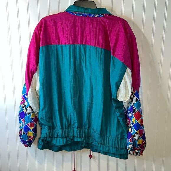 VTG 90s Windbreaker Jacket Geometric Colorblock Womens XLarge Full Zip Sunterra - Picture 7 of 11